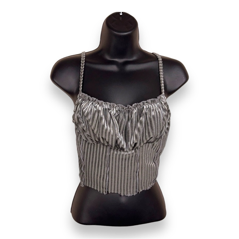 SIZE 6 SHEIN GREY VELOUR CROP TOP SLEEVELESS STRETCH GOTH